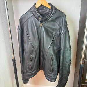 Black Leather Motorcycle Jacket Lace Up Sides Size L